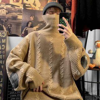 Puff-sleeve Turtleneck Cable Knit Sweater