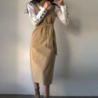 Plain Shirt / Tie Waist Midi Jumper Dress