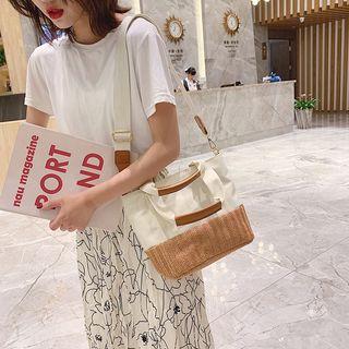 Straw Panel Canvas Crossbody Bag