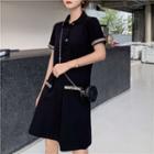 Short-sleeve Knit Polo Dress Black - One Size