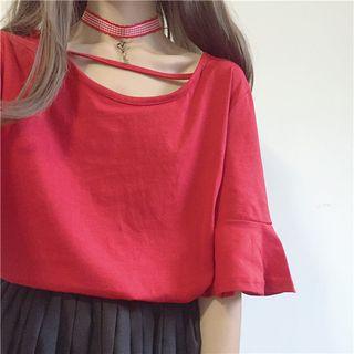Plain V-neck Loose-fit Top