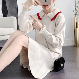 Polo Collar Mini Sweater Dress