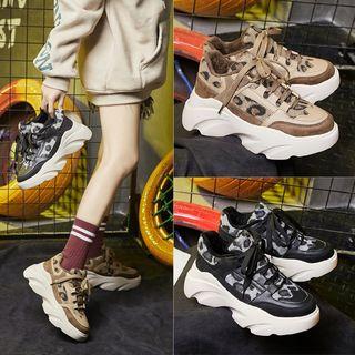 Leopard Print Panel Platform Sneakers