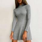 Long Sleeve Ribbed-knit Mini Dress