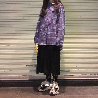 Plaid Boxy Shirt Purple - One Size