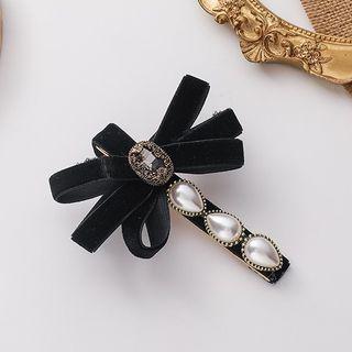 Bow Velvet Rhinestone Hair Clip Black - One Size