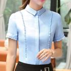 Short-sleeve Frill Trim Dress Shirt / Pencil Skirt
