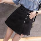 Distressed Denim A-line Mini Skort