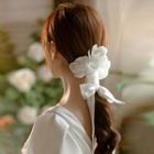 Set : Wedding Flower Fabric Headpiece + Narrow Scarf Hair Tie 1 Pair - Headpieces - White - One Size / Hair Tie - White - One Size