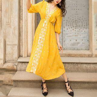 3/4-sleeve Midi A-line Beach Dress