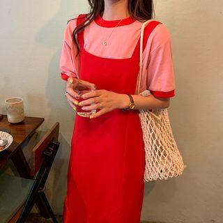 Color-block Short-sleeve T-shirt / Plain Jumper Dress