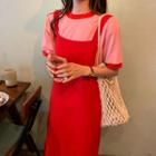 Color-block Short-sleeve T-shirt / Plain Jumper Dress