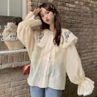 Long-sleeve Embroidered Collar Blouse As Shown In Figure - One Size