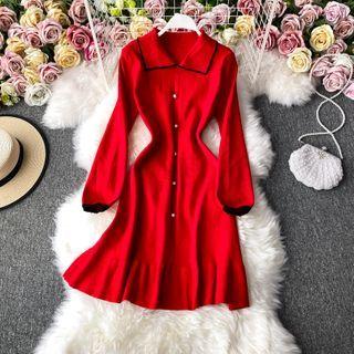 Lapel Knitted Dress