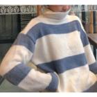 Turtleneck Stripe Sweater Stripes - Blue & White - One Size