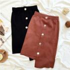 Buttoned Asymmetrical Knit Skirt
