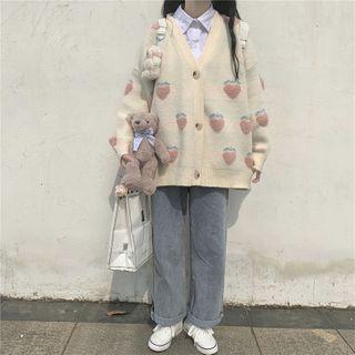 Peach Pattern Cardigan White & Pink - One Size