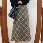 Plaid High-waist Midi A-line Skirt