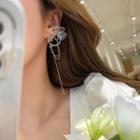 Flower Transparent Chained Alloy Dangle Earring Type A - 1 Pc - 925 Silver Stud - Silver - One Size