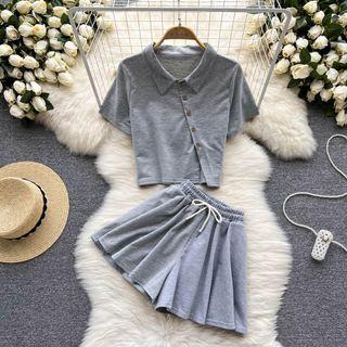Set: Short-sleeve Asymmetrical Polo Shirt + Shorts