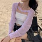 Plain Cropped Long-sleeve Shawl