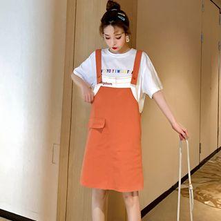 Letter Color Block Dungaree Dress