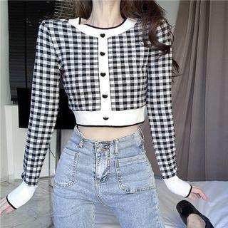 Gingham Crop Knit Top