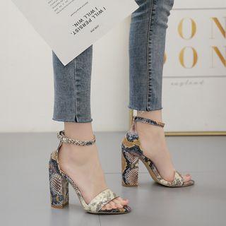 Snake Skin Pattern Chunky Heel Sandals