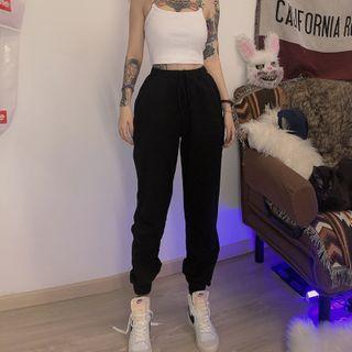 Plain Sweatpants / Lettering Cropped Tank Top / Tie-front Cropped Camisole Top
