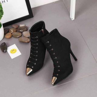 Stiletto Metal-accent Tie-up Ankle Boots