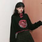 Dragon Print Hanfu Blouse / High-waist Mini A-line Skirt