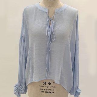 Balloon Sleeve Tie Neck Chiffon Blouse