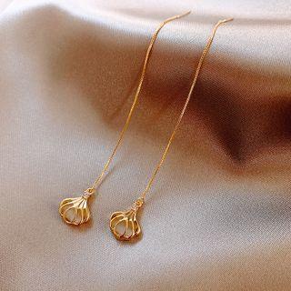 Shell Alloy Dangle Earring 1 Pair - Through Earrings - Silver - Geometry - Fan - Cat Eye Stone - Gold - One Size