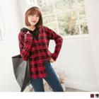 Hooded Panel Mock Two Piece Plaid Shirt