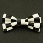 Faux-leather Bow Tie Ja64 - Black And White Checkstripe - One Size