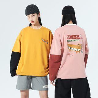 Hot Dog Print Paneled Long-sleeve T-shirt