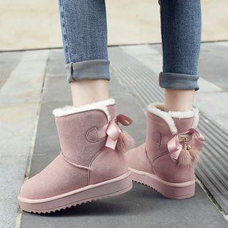 Faux Suede Fleece-lined Short Snow Boots