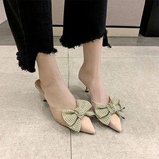Plaid Ribbon Pointed High Heel Sandals