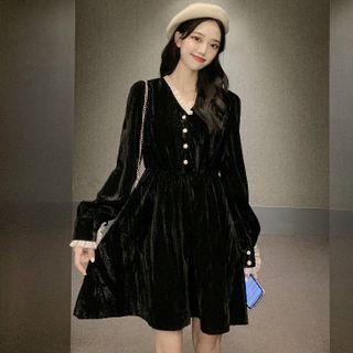 Long-sleeve Velvet A-line Dress (various Designs)