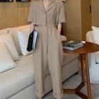 Set: V-neck Cropped Blouse + High-waist Wide-leg Pants