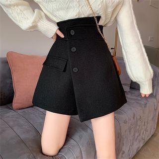 High-waist Plain Asymmetric Fleece Lined A-line Mini Skirt