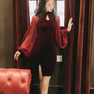 Puff-sleeve Mini Qipao Dress