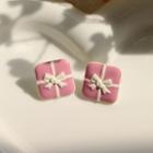 Bow Stud Earring 1 Pair - Pink & White - One Size