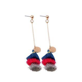 Non-matching Tassel Drop Earring A17-99 - Asymmetric - Multicolor Tassel - Gold - One Size