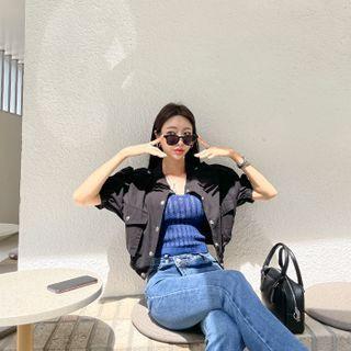 Puff-sleeve Crop Safari Jacket