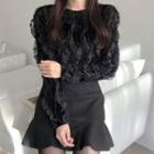 Long-sleeve Ruffle Lace Blouse / Mini A-line Skirt