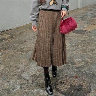 Accordion-pleat Glitter Midi Skirt