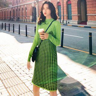 Set: Mock Neck Knit Top + Strappy Knit Sheath Dress