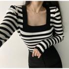 Long Sleeve Square Neck Stripe T-shirt