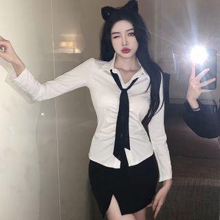 Shirt With Necktie / Mini Pencil Skort